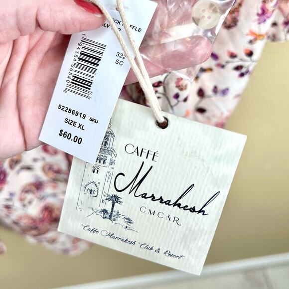 Caffe Marrakesh Square Neck Floral Button Up Linen Blouse Size XL NWT - Picture 2 of 9